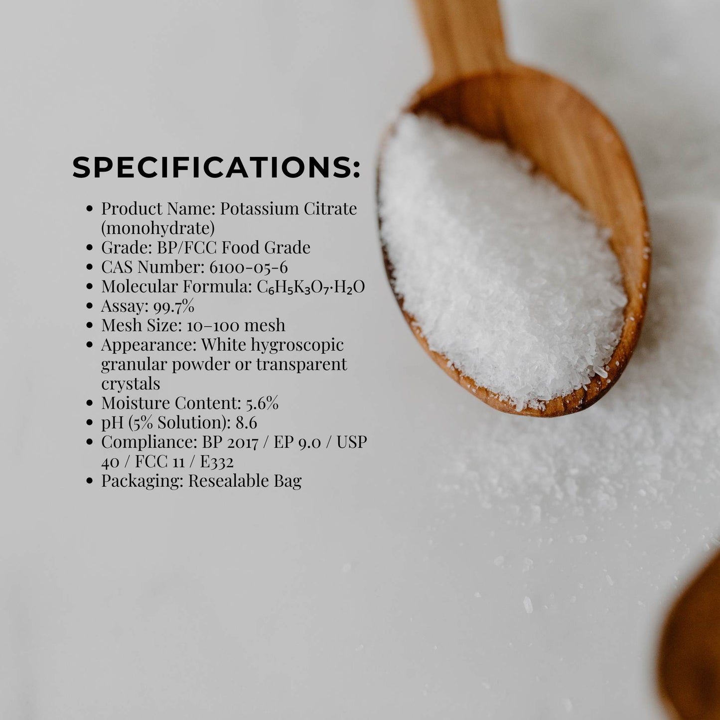 Orku Potassium Citrate Food Grade Tubs - Granular BP USP FCC E332 Additive