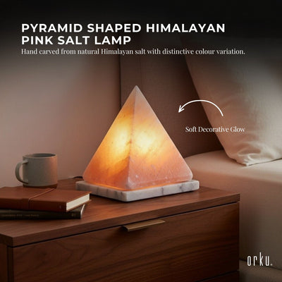Orku Pyramid Shaped Himalayan Pink Salt Lamp - Carved Triangle Night Light