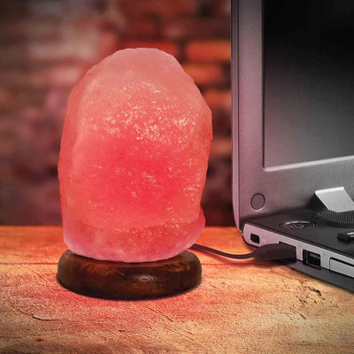Orku Red USB Himalayan Pink Salt Lamp - Coloured Light Mini Natural Rock Crystal