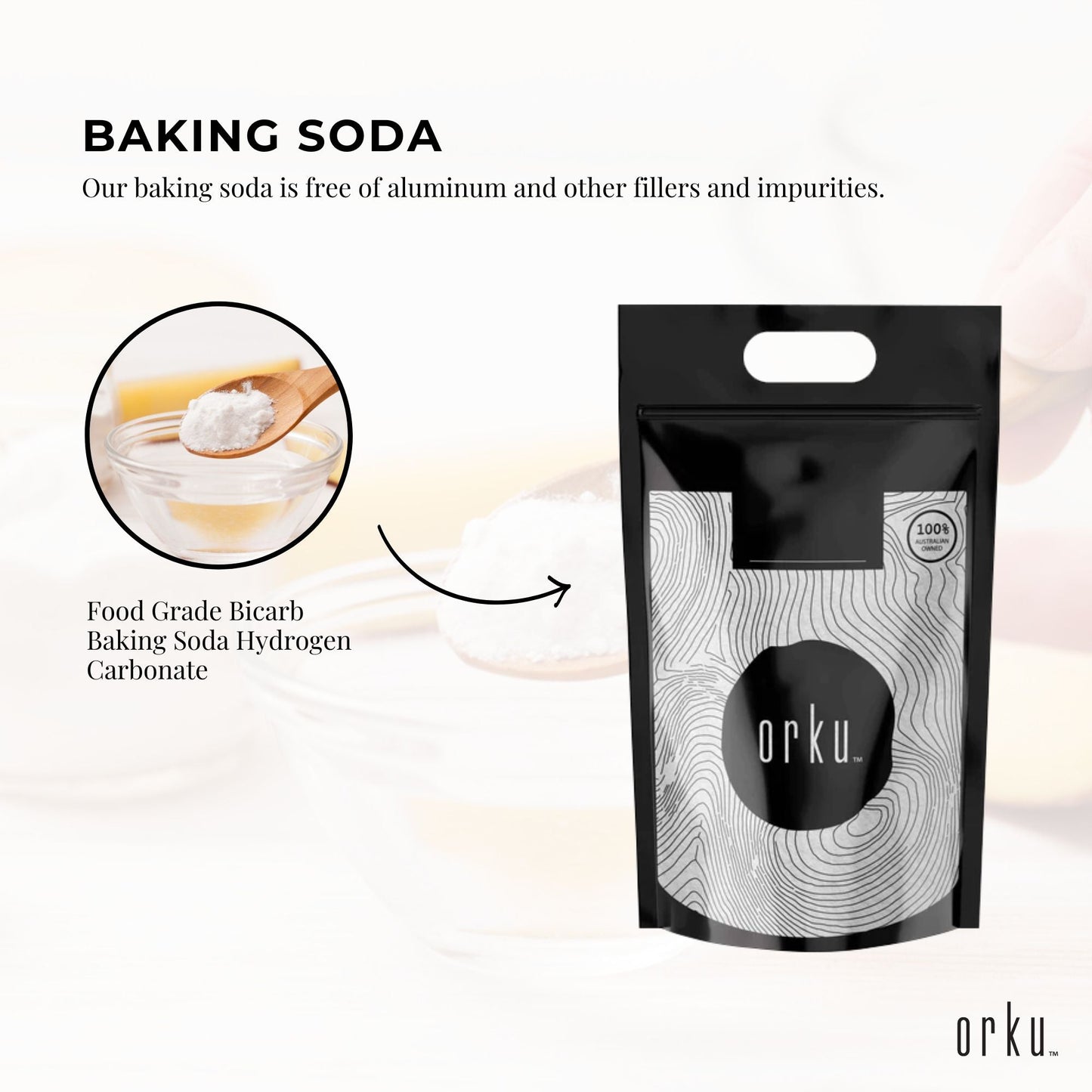 Orku 5Kg Sodium Bicarbonate Food Grade Baking Soda Aluminium Free NaHCO3 Powder