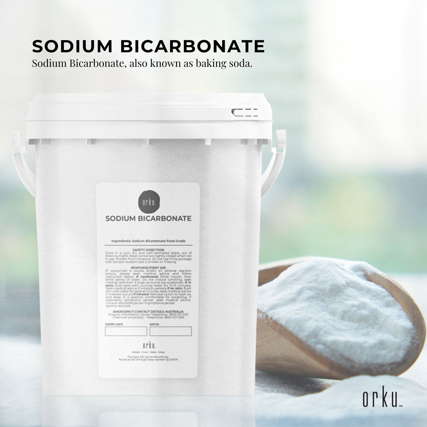 Orku 1.3Kg Sodium Bicarbonate Food Grade Tub Baking Soda Aluminium Free Powder