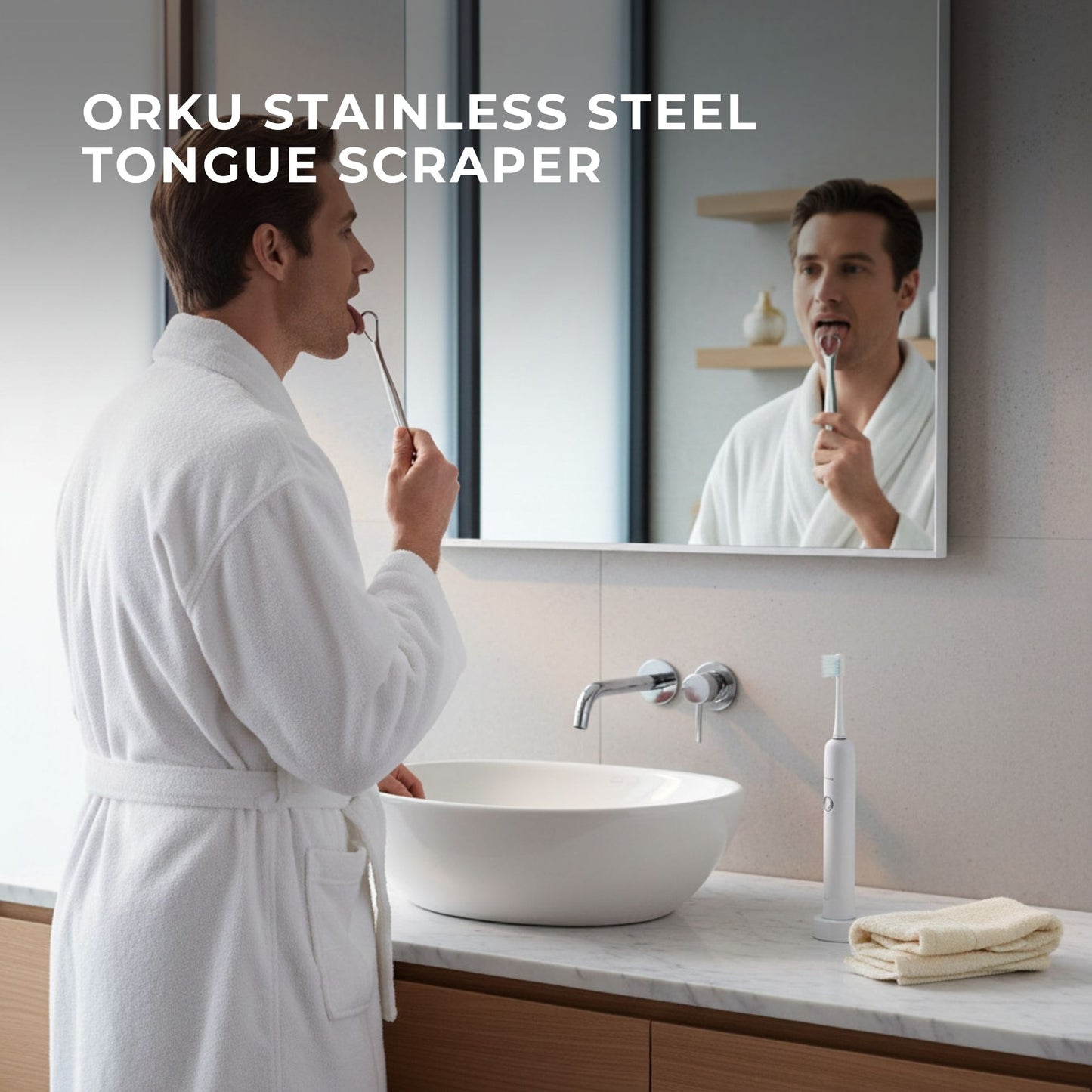 Orku Stainless Steel Tongue Scraper - Oral Hygiene Cleaner Silver