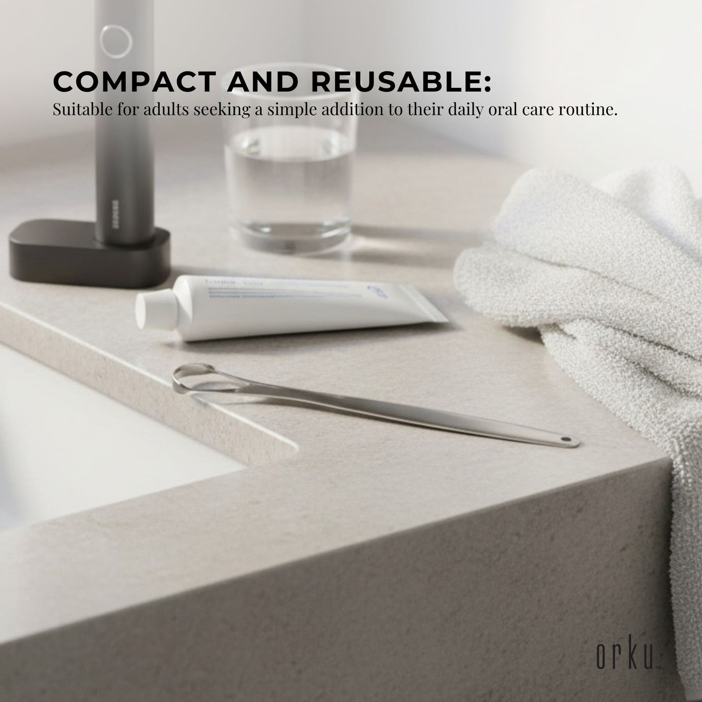 Orku Stainless Steel Tongue Scraper - Oral Hygiene Cleaner Silver