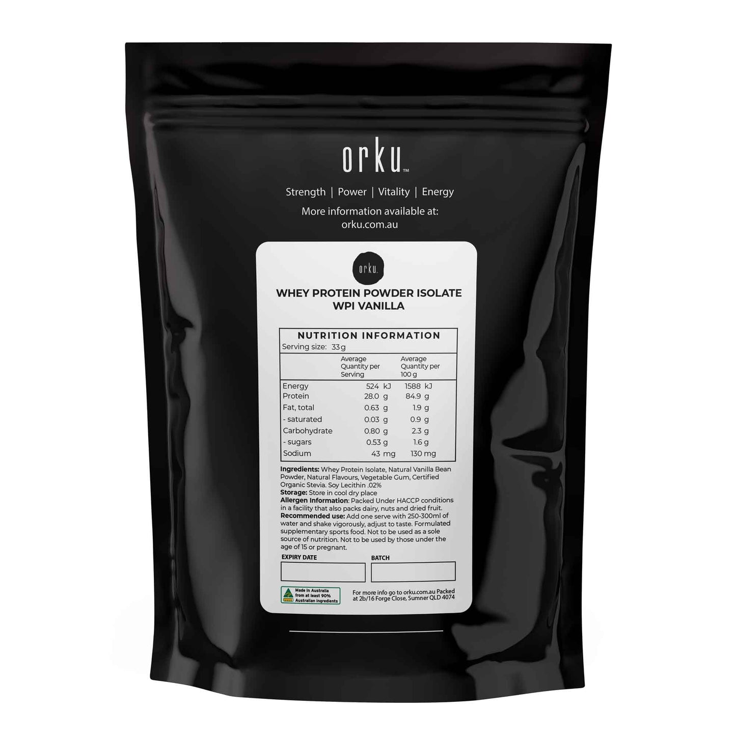 Orku Whey Protein Isolate WPI Vanilla Powder
