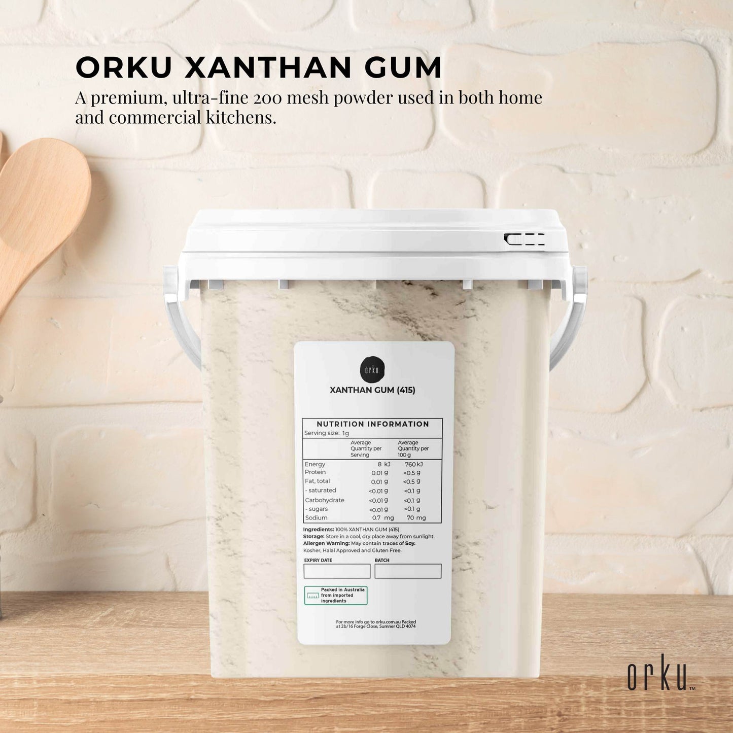 Orku Xanthan Gum Thickener Pure Fine Powder Tub 200 Mesh FCC E415 Food Additive