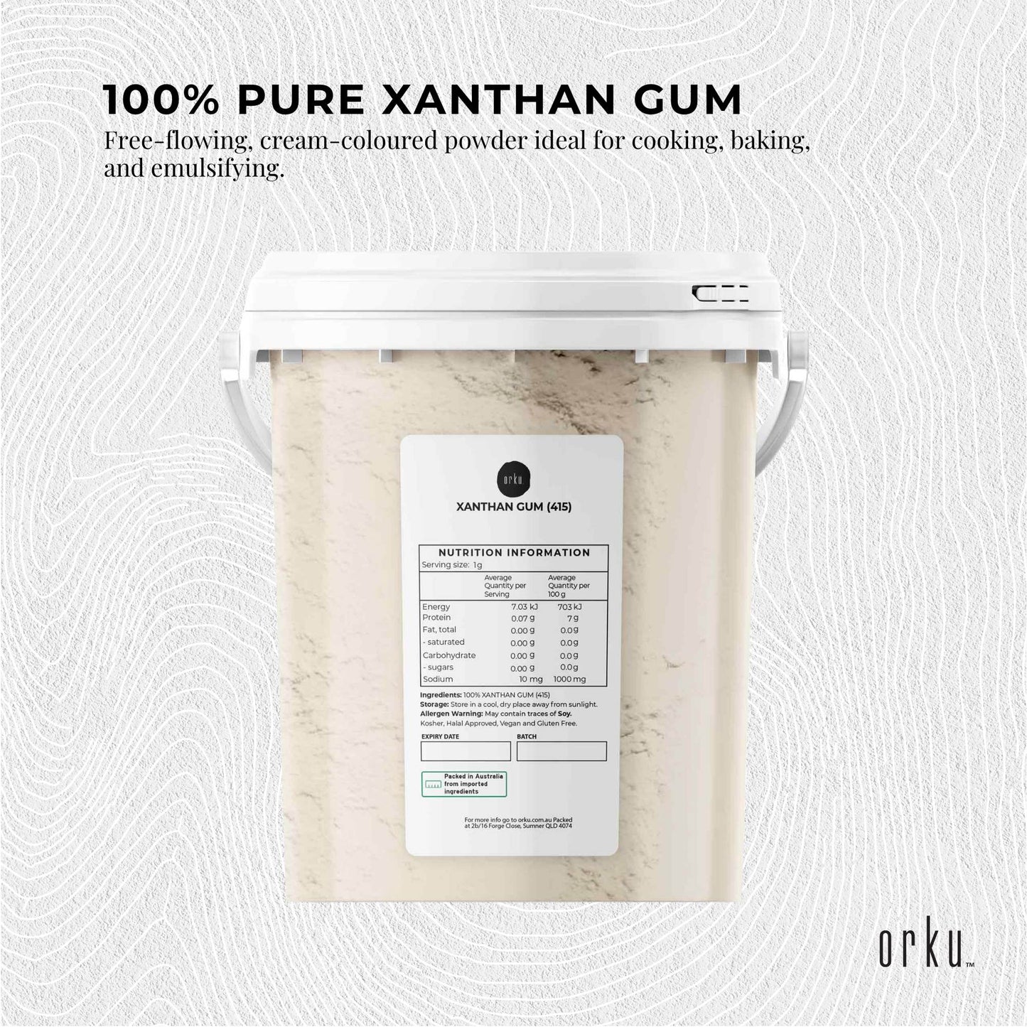 Orku Xanthan Gum Thickener Pure Fine Powder Tub 200 Mesh FCC E415 Food Additive