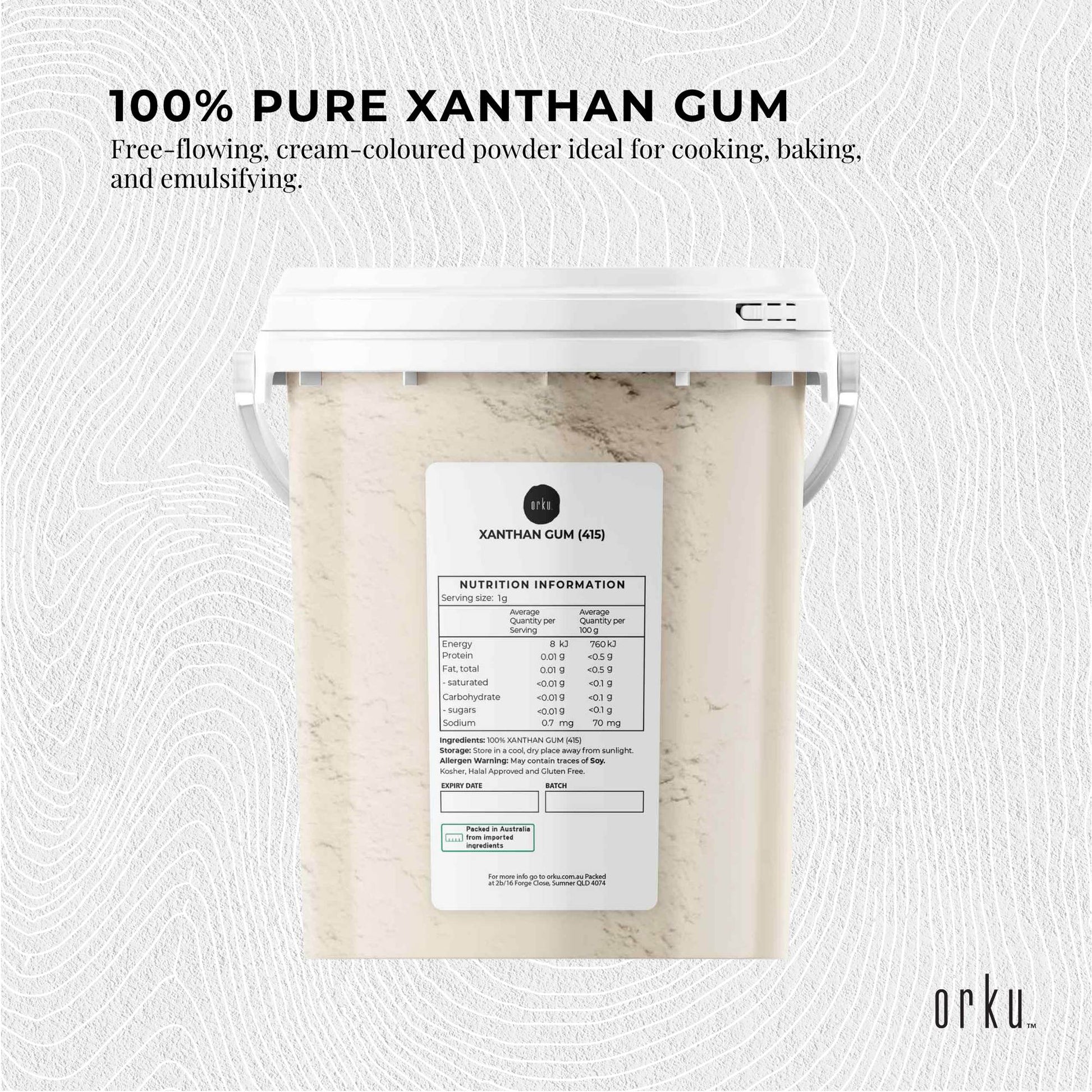 Orku Xanthan Gum Thickener Pure Fine Powder Tub 200 Mesh FCC E415 Food Additive