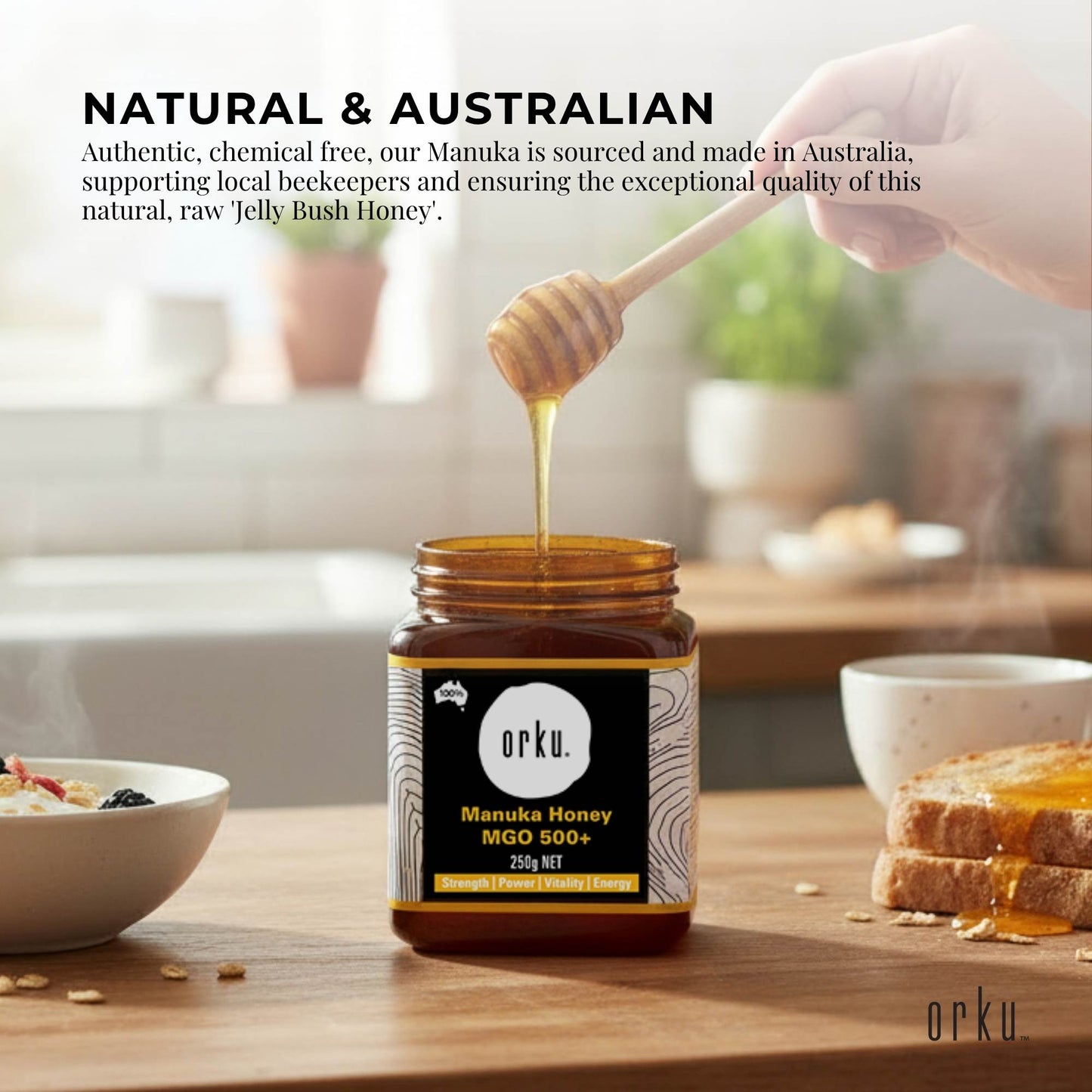 Orku 250g MGO 500+ Australian Manuka Honey - 100% Raw Natural Pure Jelly Bush