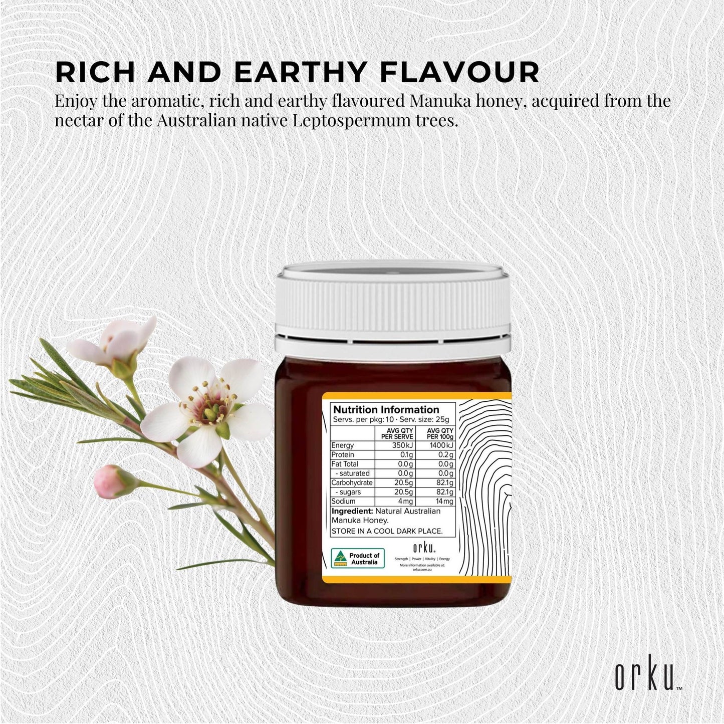 Orku 250g MGO 500+ Australian Manuka Honey - 100% Raw Natural Pure Jelly Bush