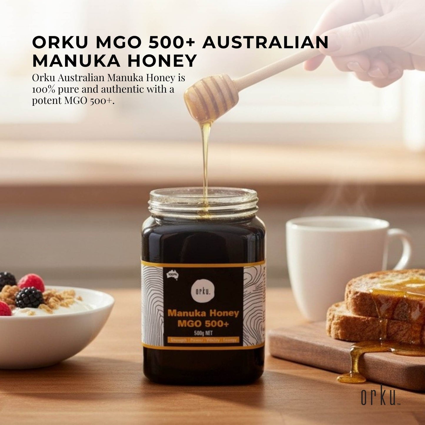 Orku 500g MGO 500+ Australian Manuka Honey - 100% Raw Natural Pure Jelly Bush