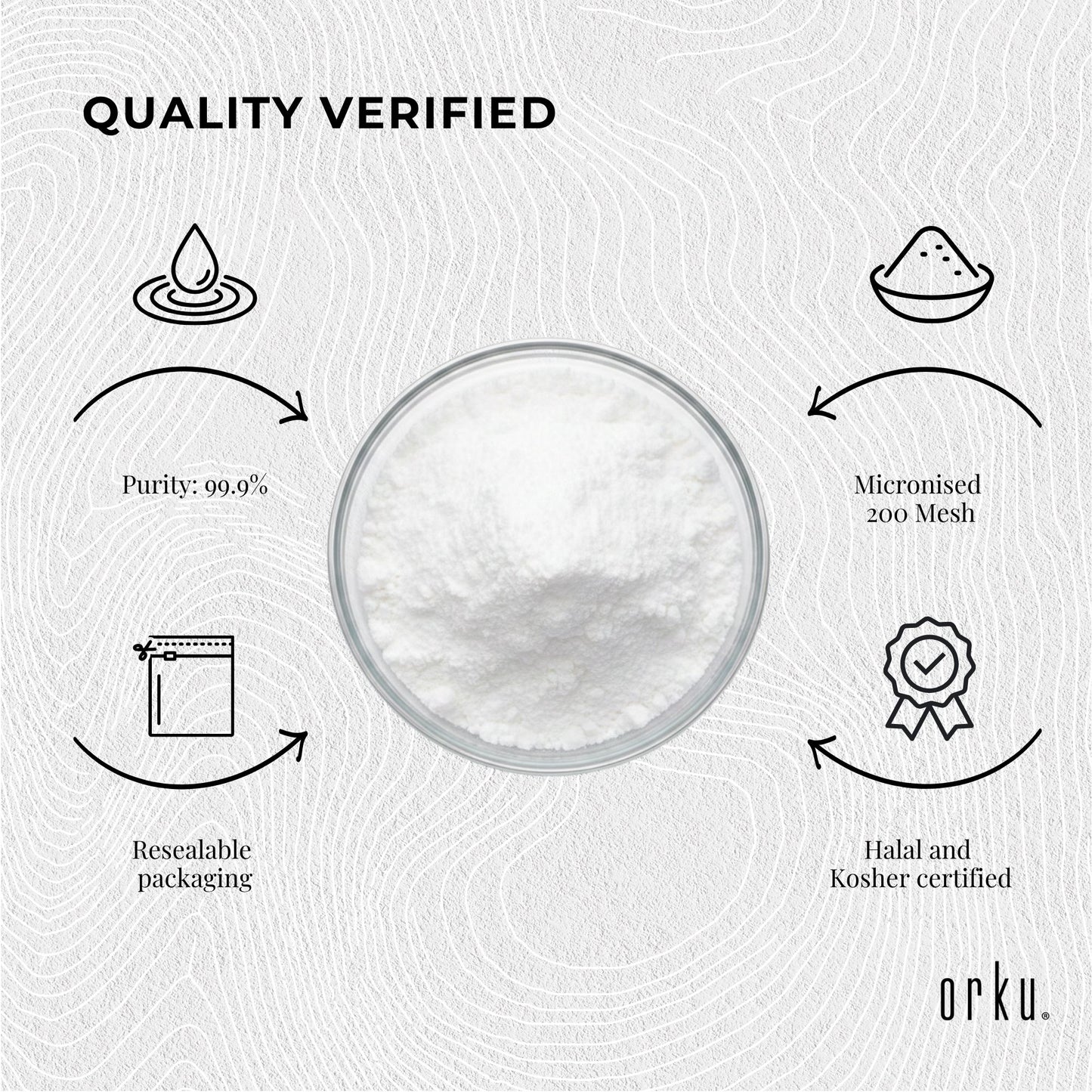 Orku 100g Creatine Monohydrate Powder 200 Mesh Micronised 99.9% Pure