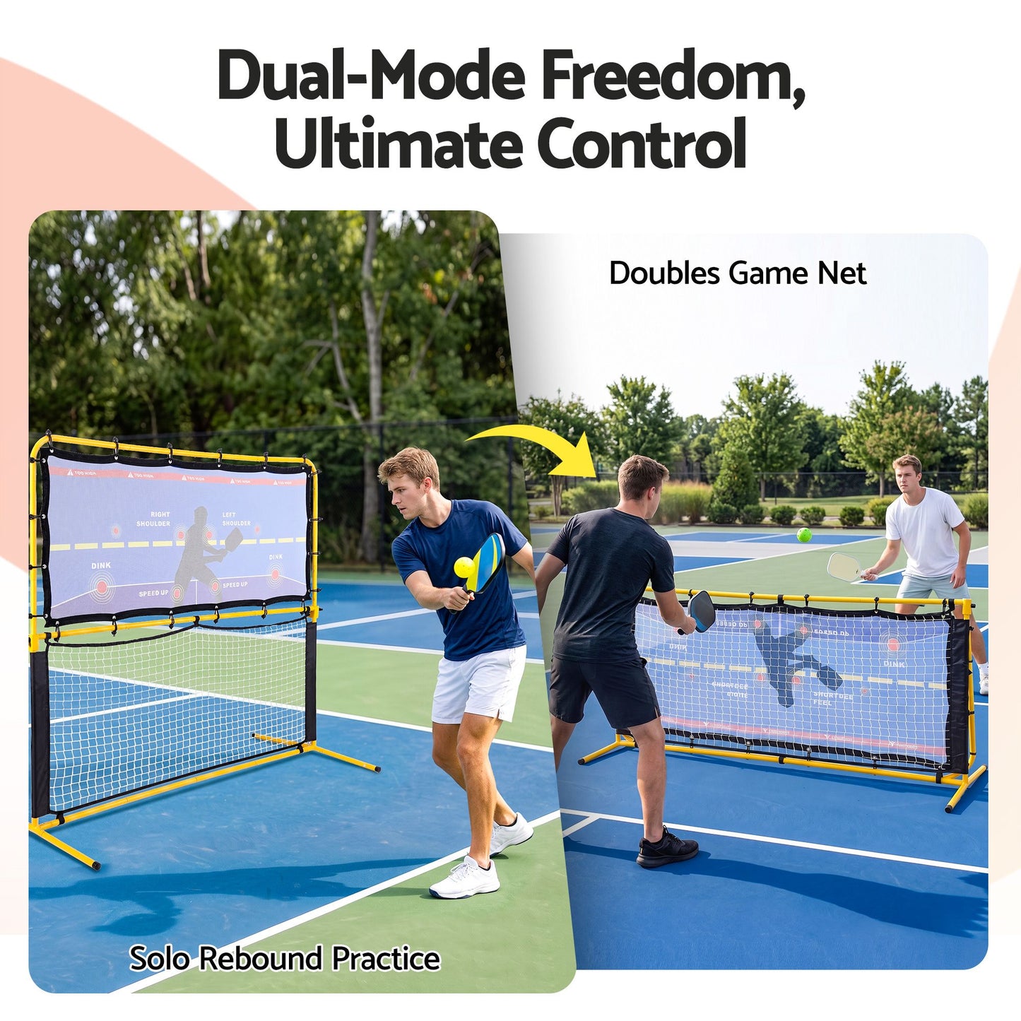 Everfit Pickleball Net Rebounder Portable Training Practice 6FT Black Yellow