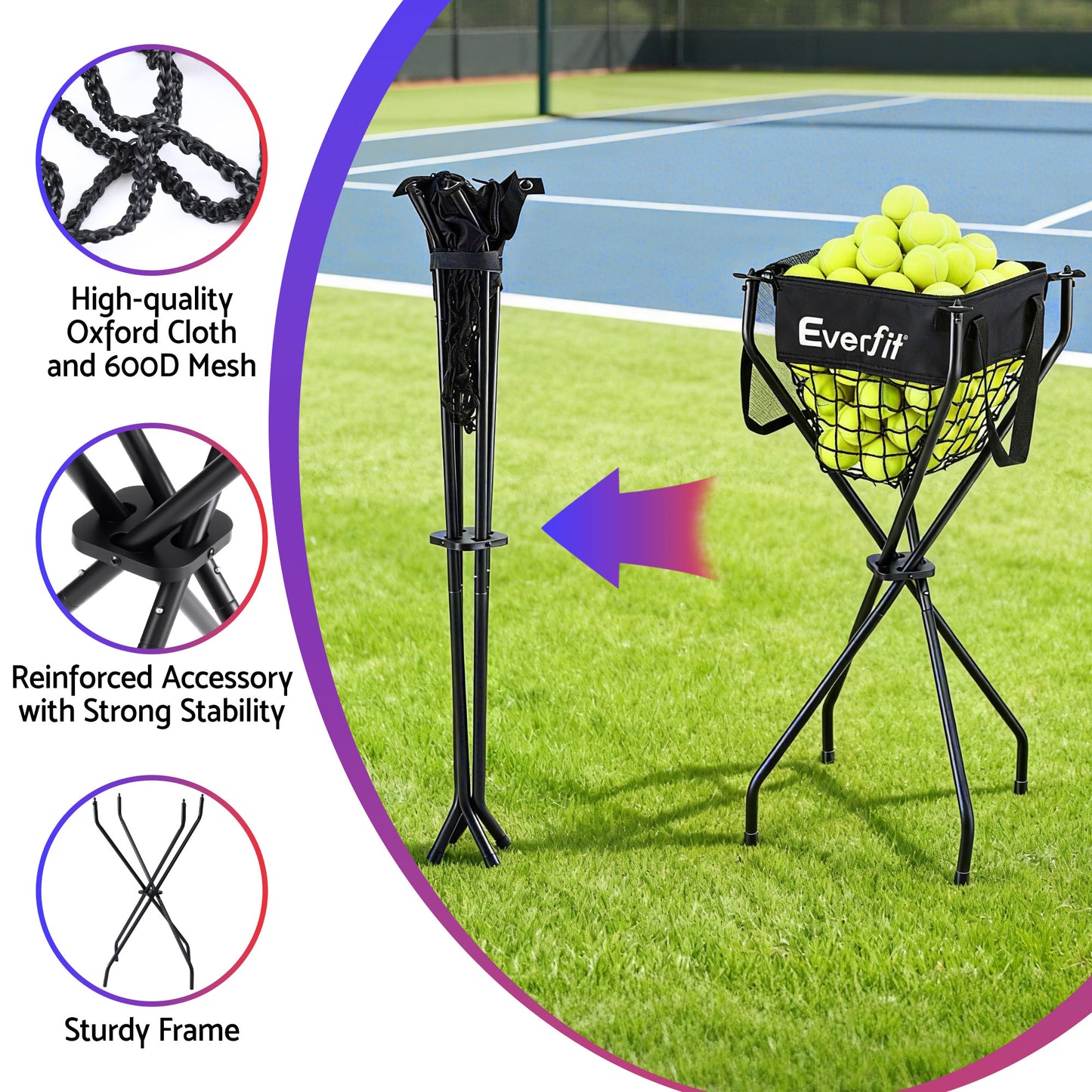 Everfit Portable Ball Cart Foldable Pickleball Tennis Baseball Softball
