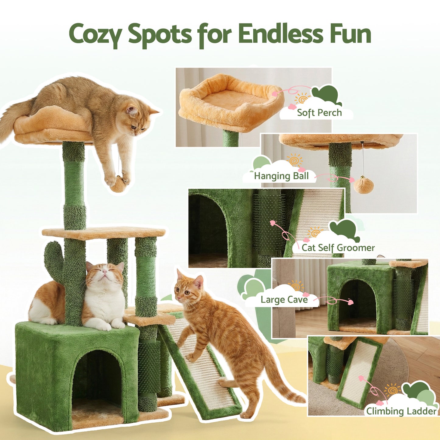 i.Pet Cat Tree Tower 101cm Scratching Post Furniture Scratcher House Green