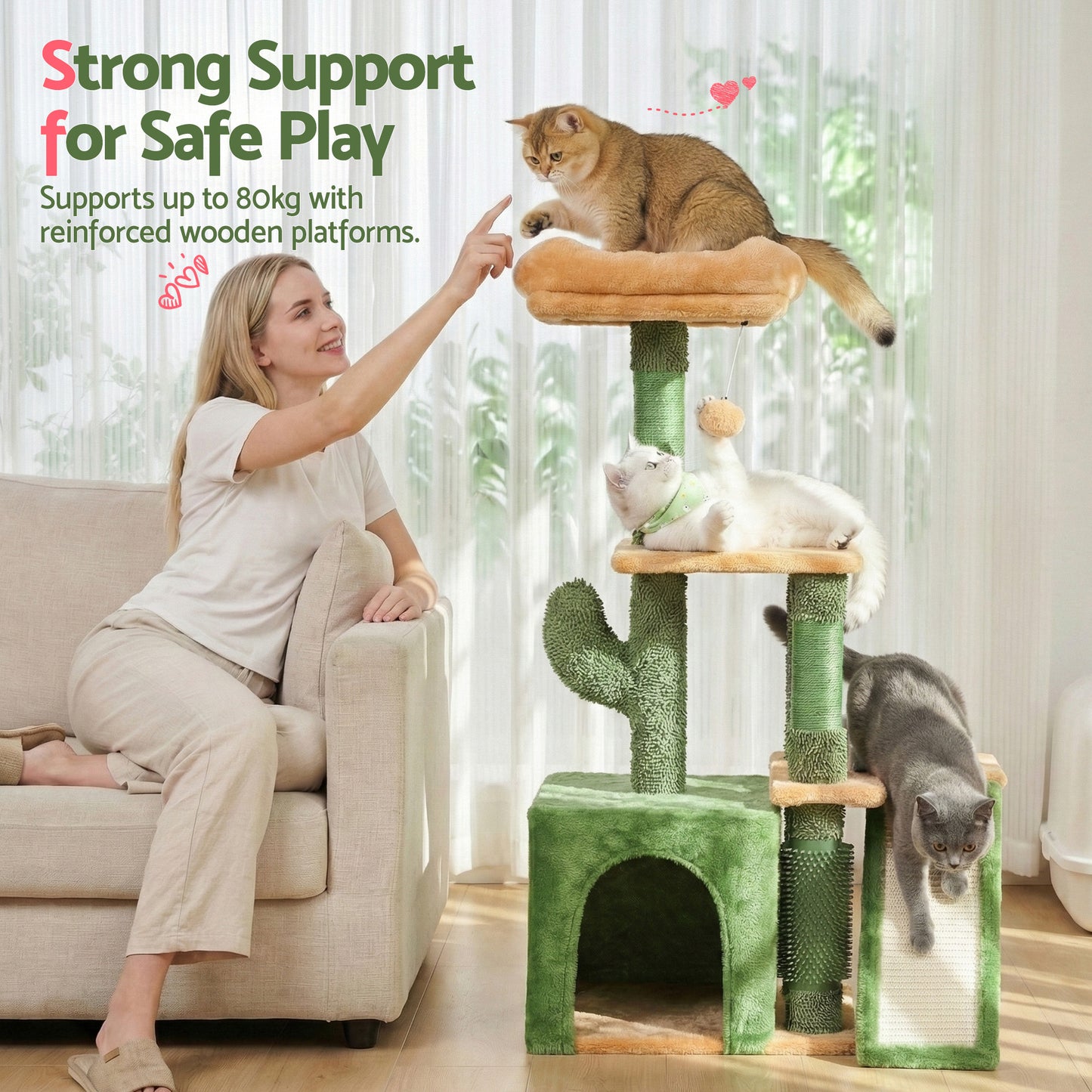 i.Pet Cat Tree Tower 101cm Scratching Post Furniture Scratcher House Green