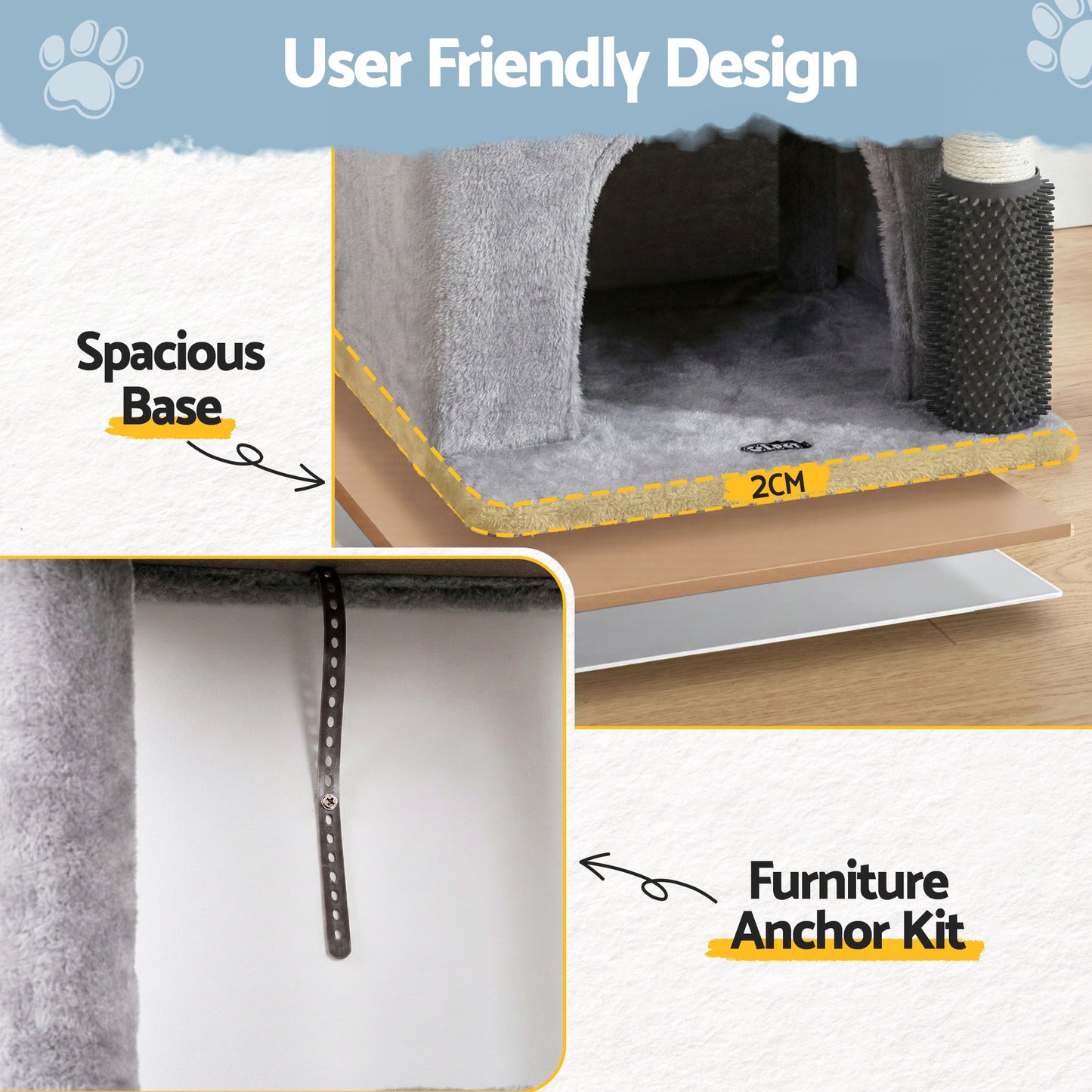 i.Pet Cat Tree Tower 82cm Scratching Post Furniture Scratcher House Light Grey