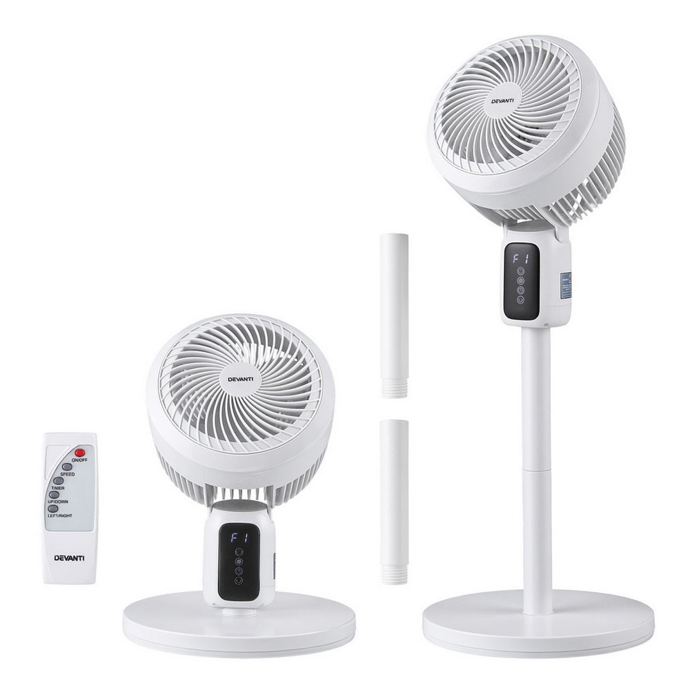 Devanti Pedestal Fan W/ Remote 3 Speed 12H Timer Height Adjustable Cooling Fan