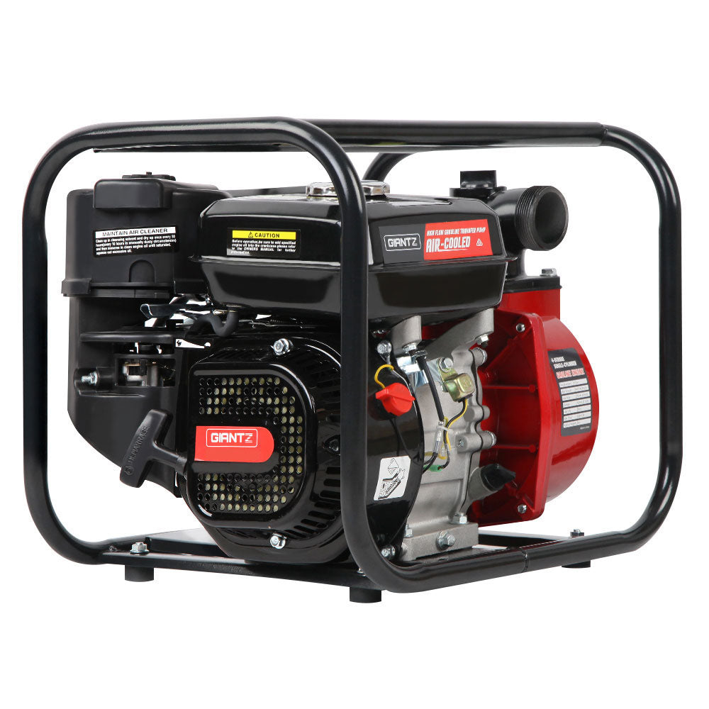 Giantz Petrol Water Pump, 2" 7HP Max High Flow Transfer Fire Fighting Pumps Rain Tank Oil Irrigation Garden Farm Pond Outdoor Irrigations, with Hose Fittings Inlet Filter Rubber Feet Black Red