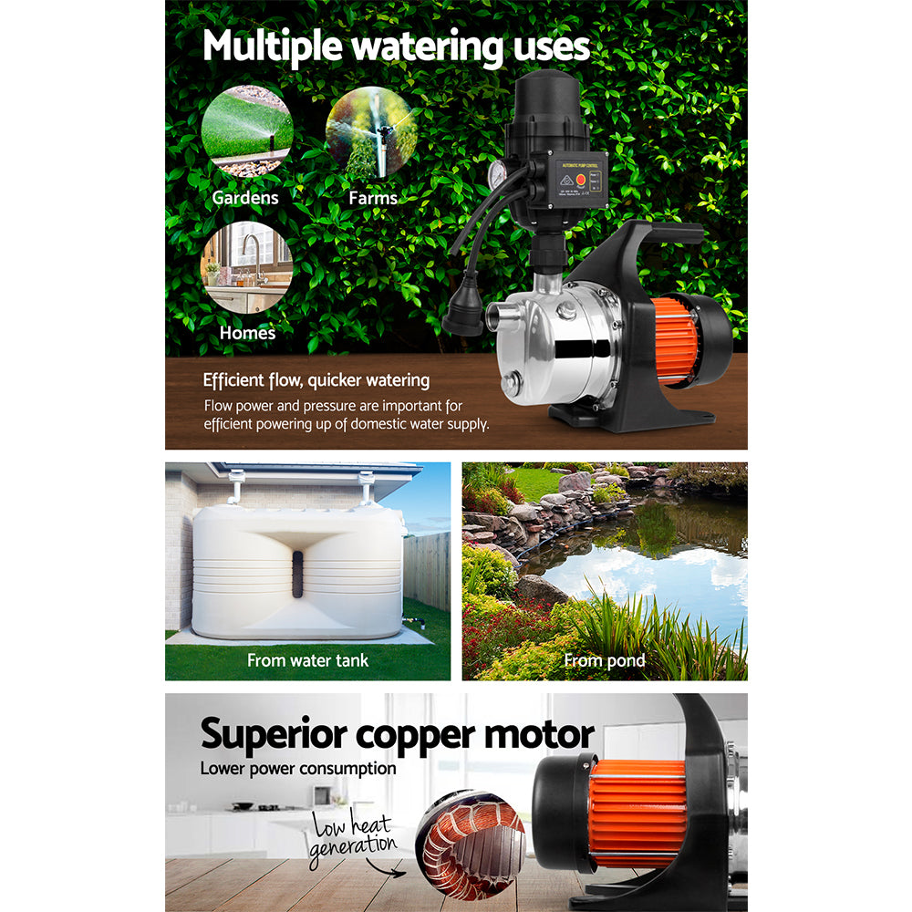 Giantz Garden Water Pump High Pressure 800W Max. Tank Rain Farm Irrigation House Black