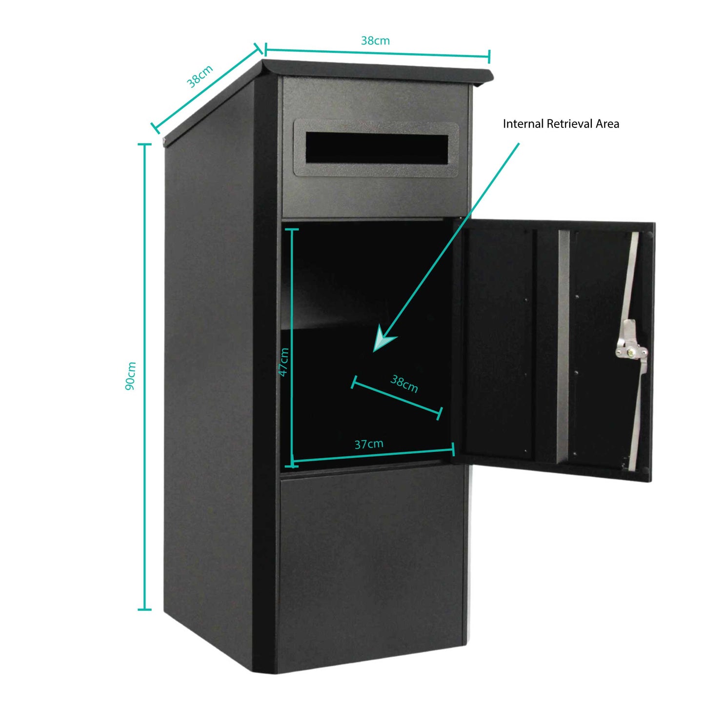 Parcel Delivery Drop Box Mailbox - Secure Home Package Locker 38x38x90cm Black