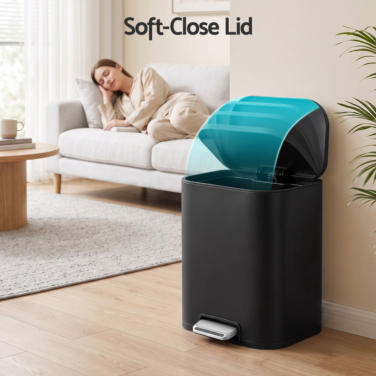Cefito 20L Trash Bin Steel Pedal Bins Soft Close Kitchen Rubbish Waste Can Black