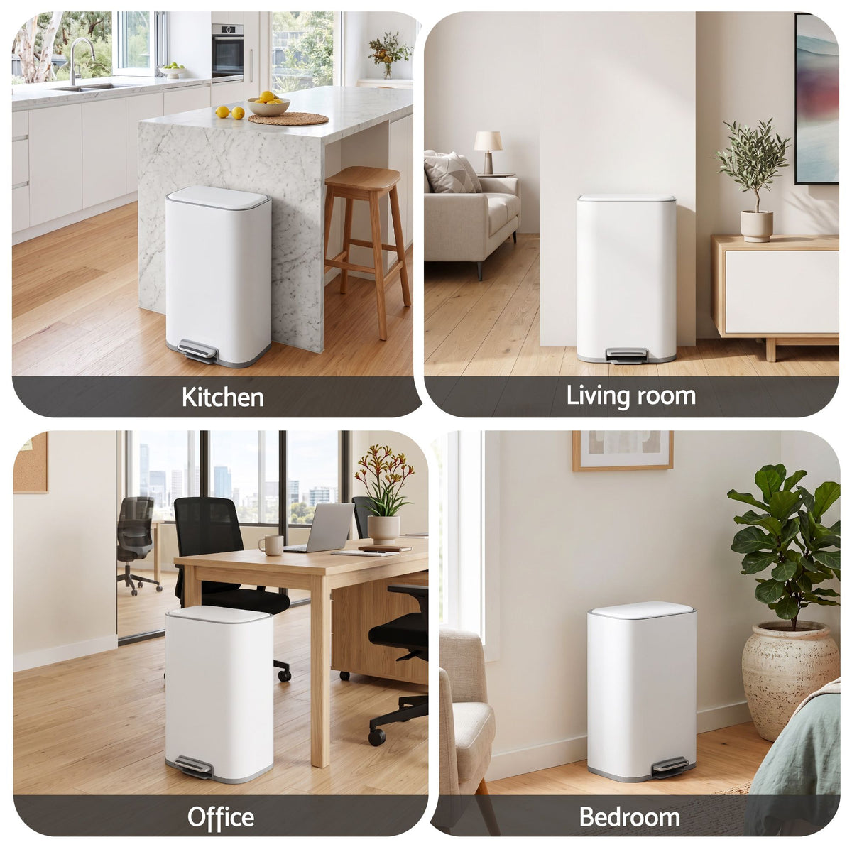 Cefito 30L Pedal Rubbish Bin Kitchen Trash Garbage Waste Can Soft Close White