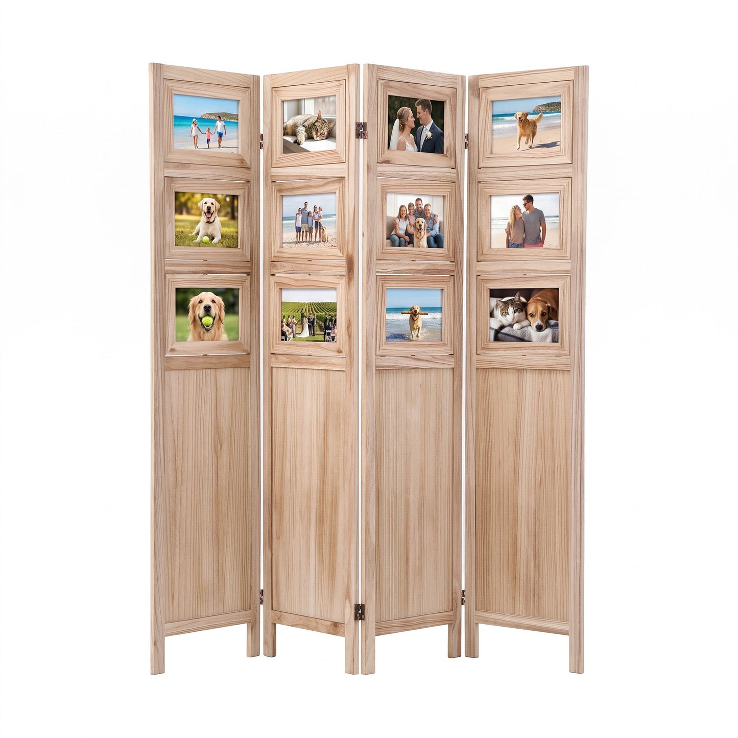 Artiss Room Divider 4 Panel Folding Privacy Screen Partition Rotatable Photo Frame Picture Collage Display Solid Wood Natural