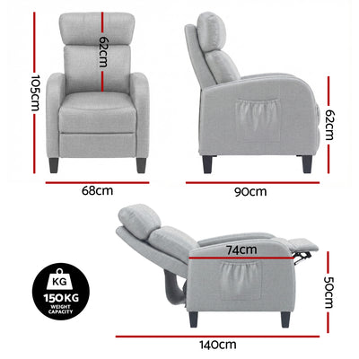 Artiss Massage Recliner Chair Small Recliner Sofa for Adults Fabric Grey