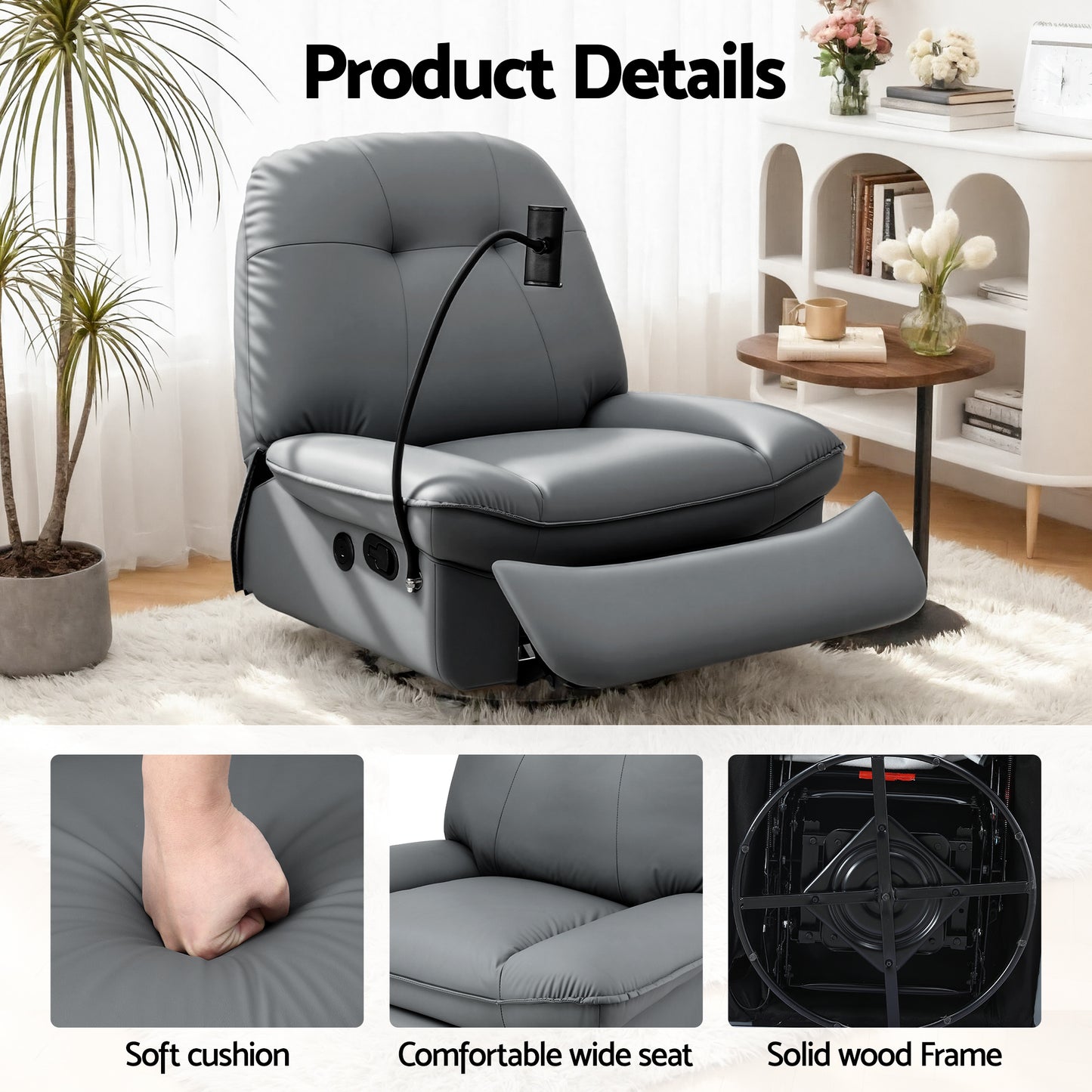 Artiss Manual Swivel Rocker Recliner with USB Ports Rocking Chair Nursery Sofa Lounge