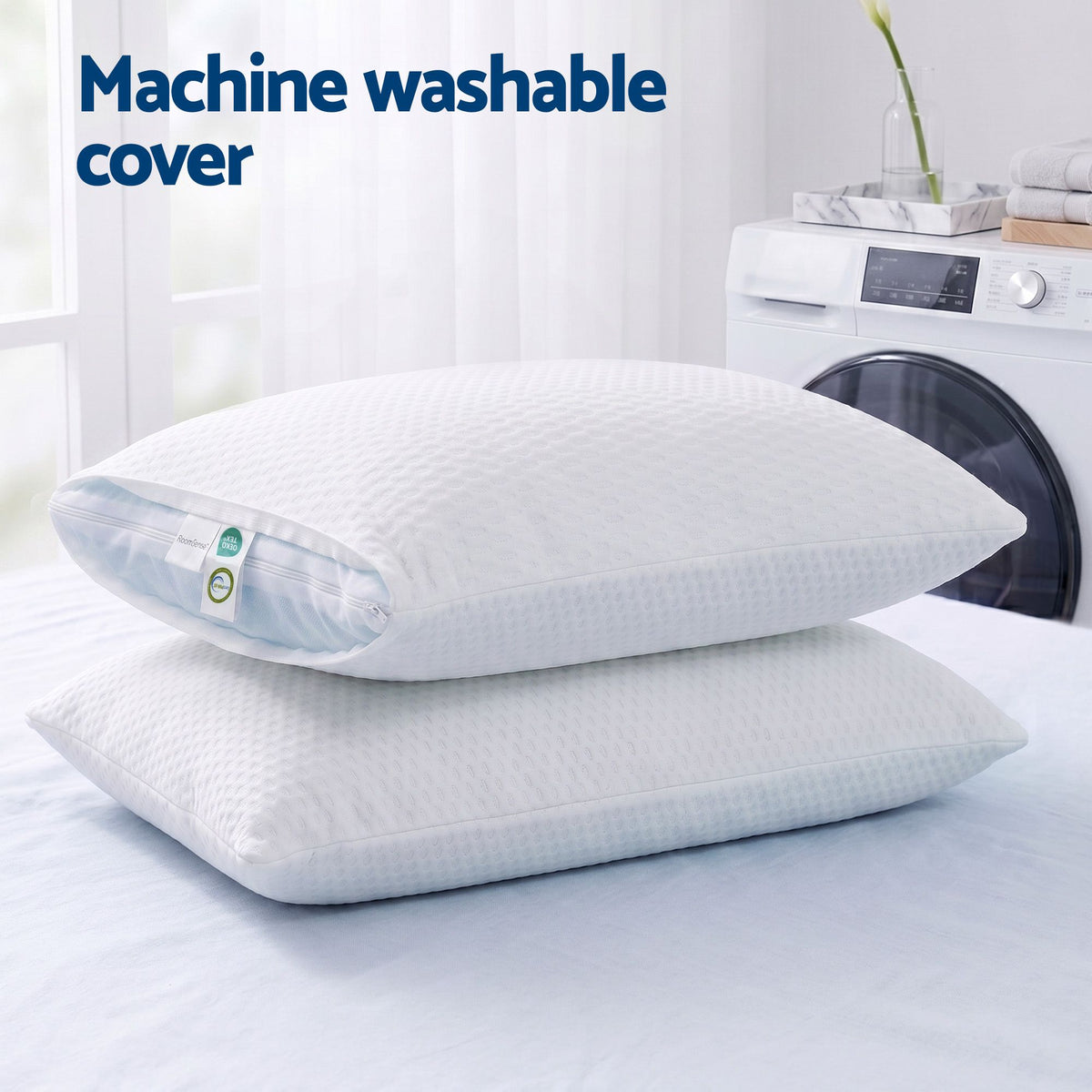 ROOMSENSE Cooling Memory Foam Pillow 2 Pack, Anti-Flattening Bed Pillows for Hot Sleepers, Adjustable Shredded Gel Side Sleeper Pillow for Neck Support, Washable Cover, 72x50x15cm