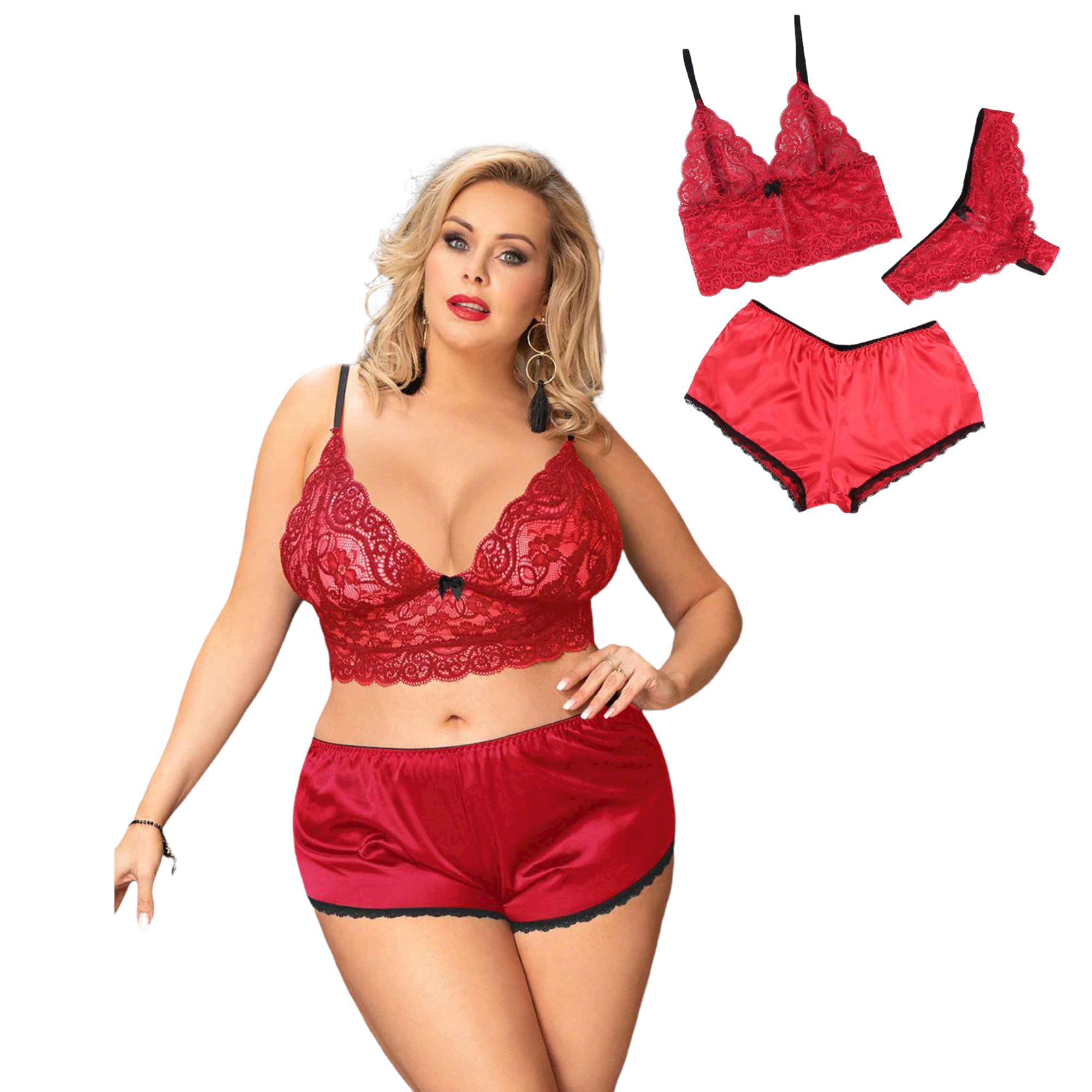 Red 3 Piece Lingerie Set Ellie and Ruby Ozdingo