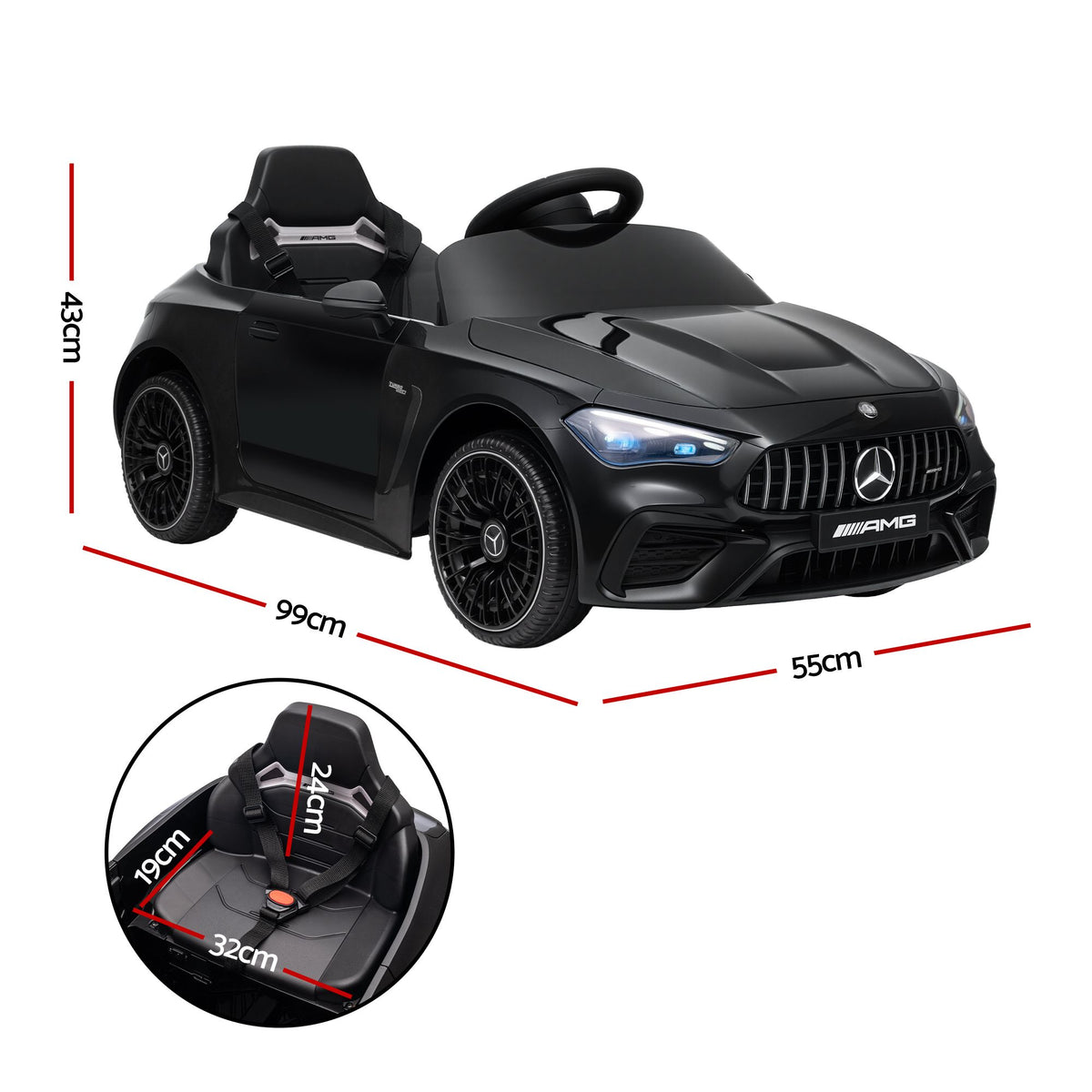 Ride On Car Licensed Mercedes Benz AMGC63 Kids Electric Car 12V Music Black