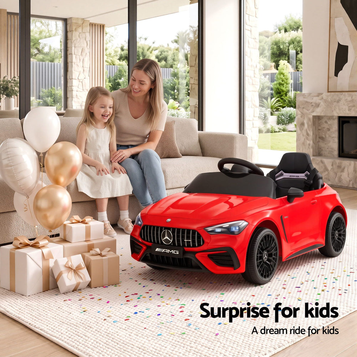 Ride On Car Licensed Mercedes Benz AMGC63 Kids Electric Car 12V Music Red