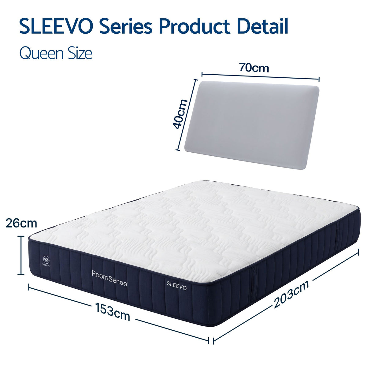 RoomSense Queen 26cm Firm Pocket Spring Mattress Bundle with 2 Pillows