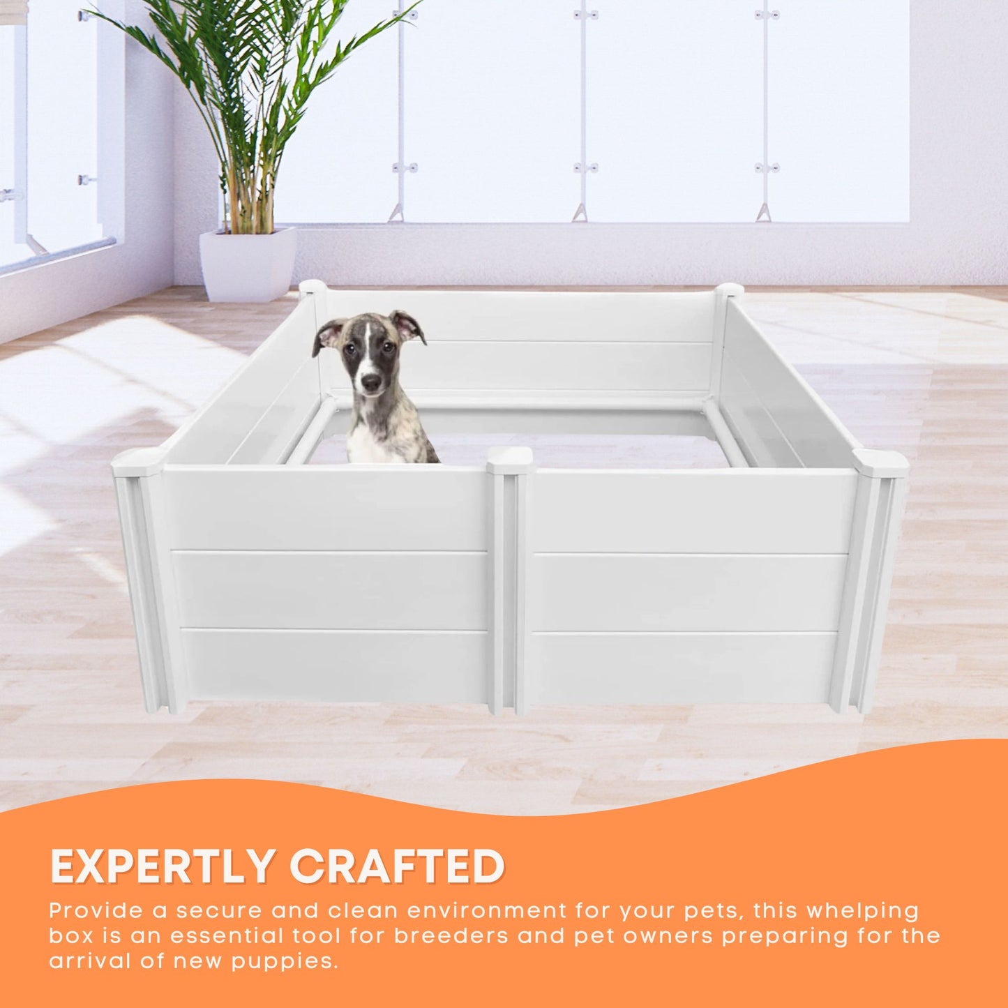 Rooster Farms 1.15m PVC Dog Whelping Box Puppy Birthing Pen - Anti-Crush Rail