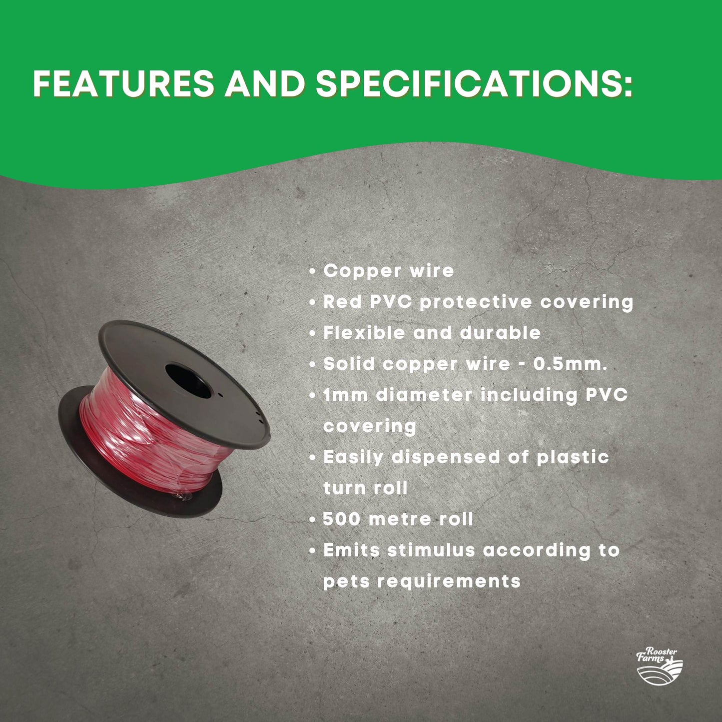 Rooster Farms 500m Dog Fence Underground Boundary Wire Cable - For TP16 Collar