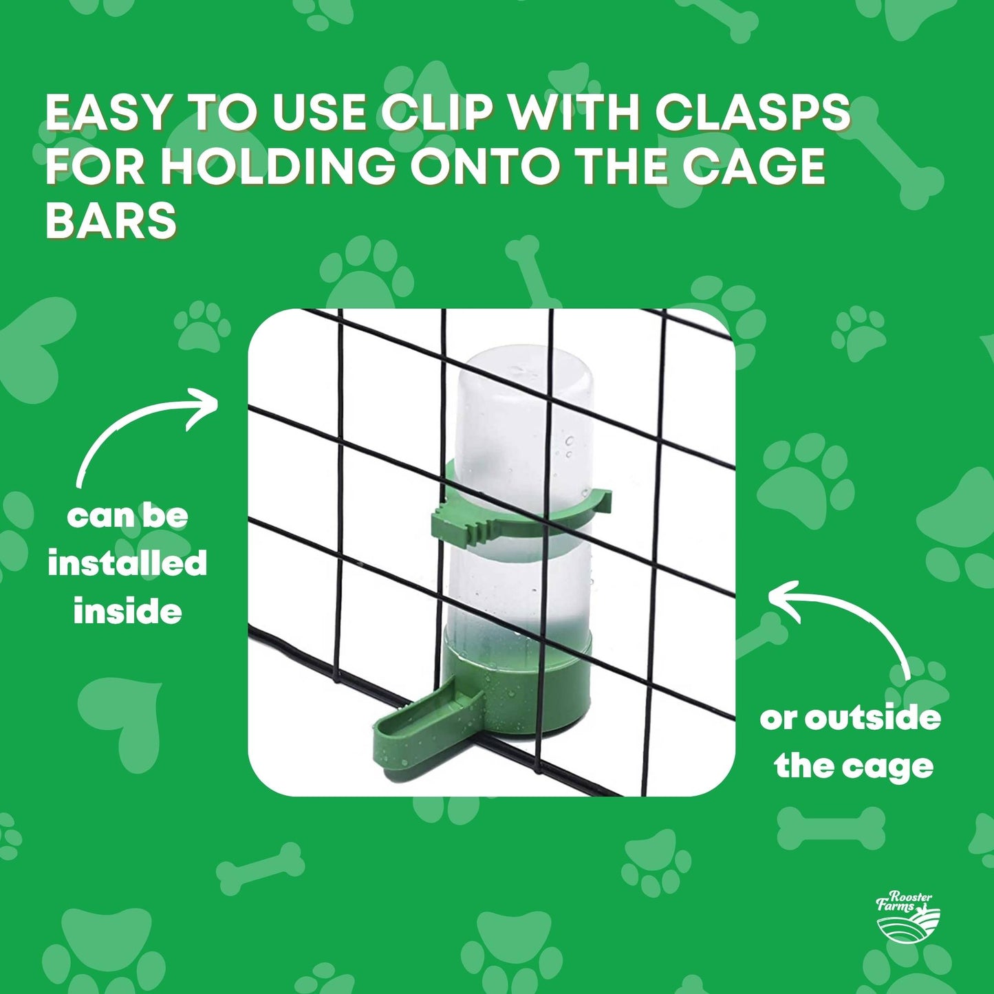 Rooster Farms Bird Cage Water Dispenser Drinker for Pet Parrot Budgie Aviary