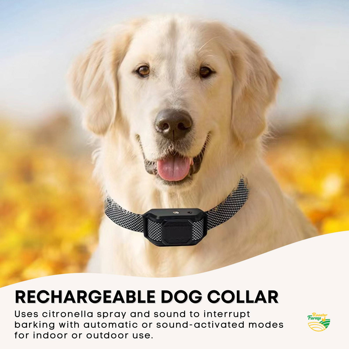 Rooster Farms Citronella Bark Collar Dog Training Sound Spray Rechargeable
