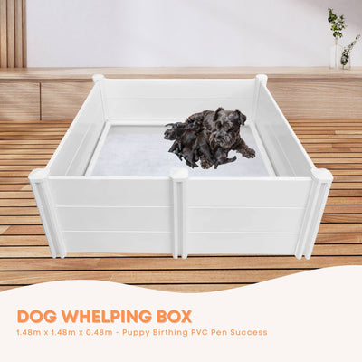 Rooster Farms Dog Whelping Box 1.48m x 1.48m x 0.48m - Puppy Birthing PVC Pen