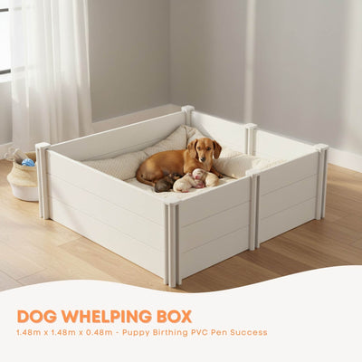 Rooster Farms Dog Whelping Box 1.48m x 1.48m x 0.48m - Puppy Birthing PVC Pen