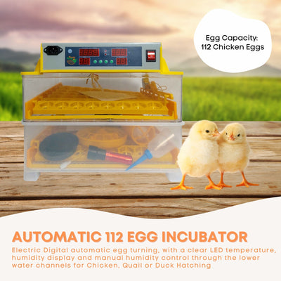 Rooster Farms Electric 112 Egg Incubator + Accessories for Chicken Quail Duck