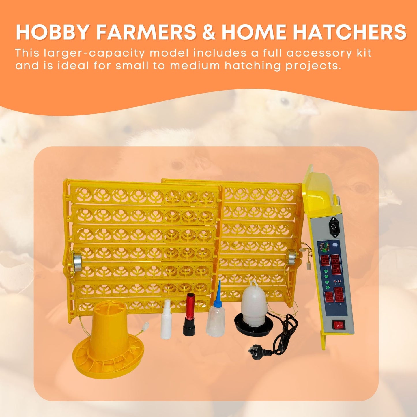 Rooster Farms Electric 112 Egg Incubator + Accessories for Chicken Quail Duck