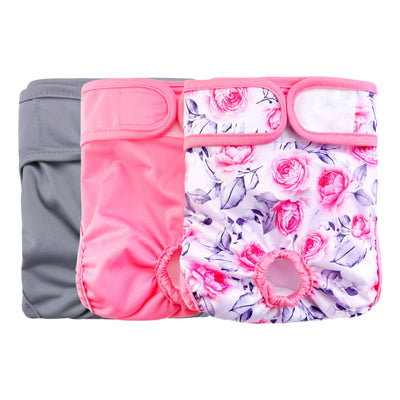 Rooster Farms Female Dog Diapers Medium 3Pk - Washable Reusable Nappy Hook/Loop