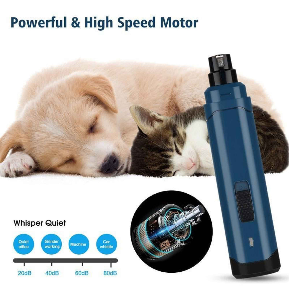 Rooster Farms LED Pet Nail Grinder 2 Speed Rechargeable Dog Cat Trimmer