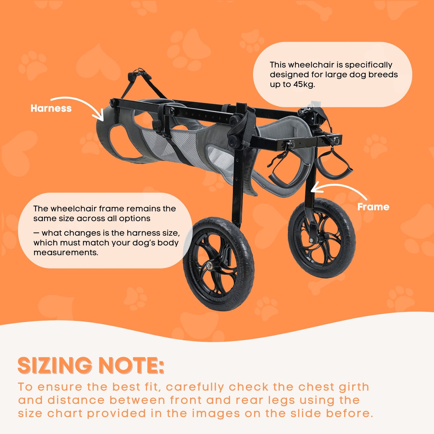 Rooster Farms Large Breed Dog Wheelchair - Adjustable Back Hind Leg Mobility Aid