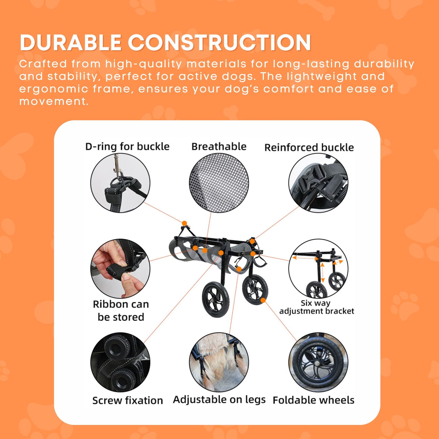 Rooster Farms Large Breed Dog Wheelchair - Adjustable Back Hind Leg Mobility Aid