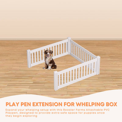 Rooster Farms PVC Dog Play Pen Extension for Whelping Box - 1.48m x 1.48m x 0.48m