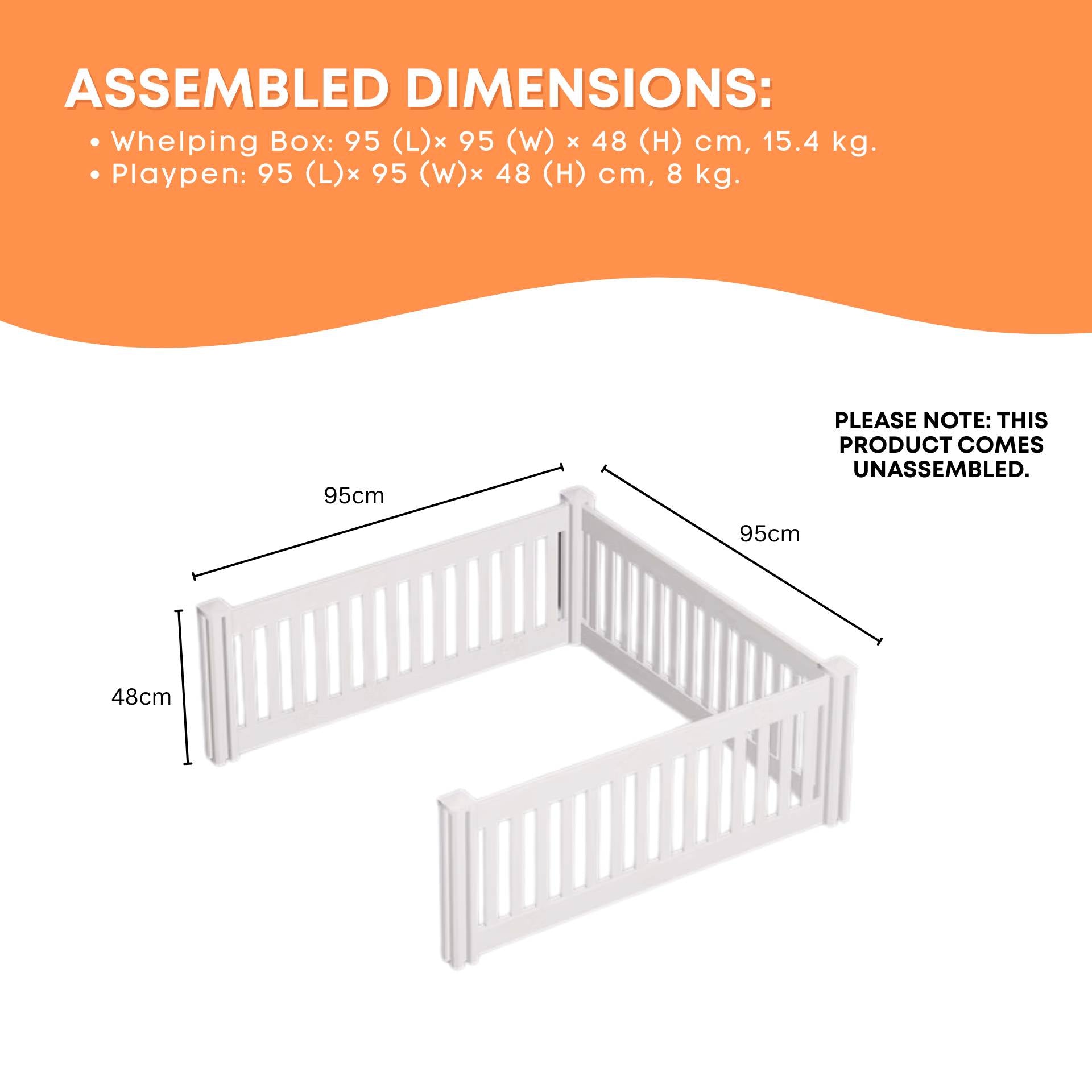 Rooster Farms PVC Dog Play Pen Extension for Whelping Box - 95cm x 95cm x 48cm