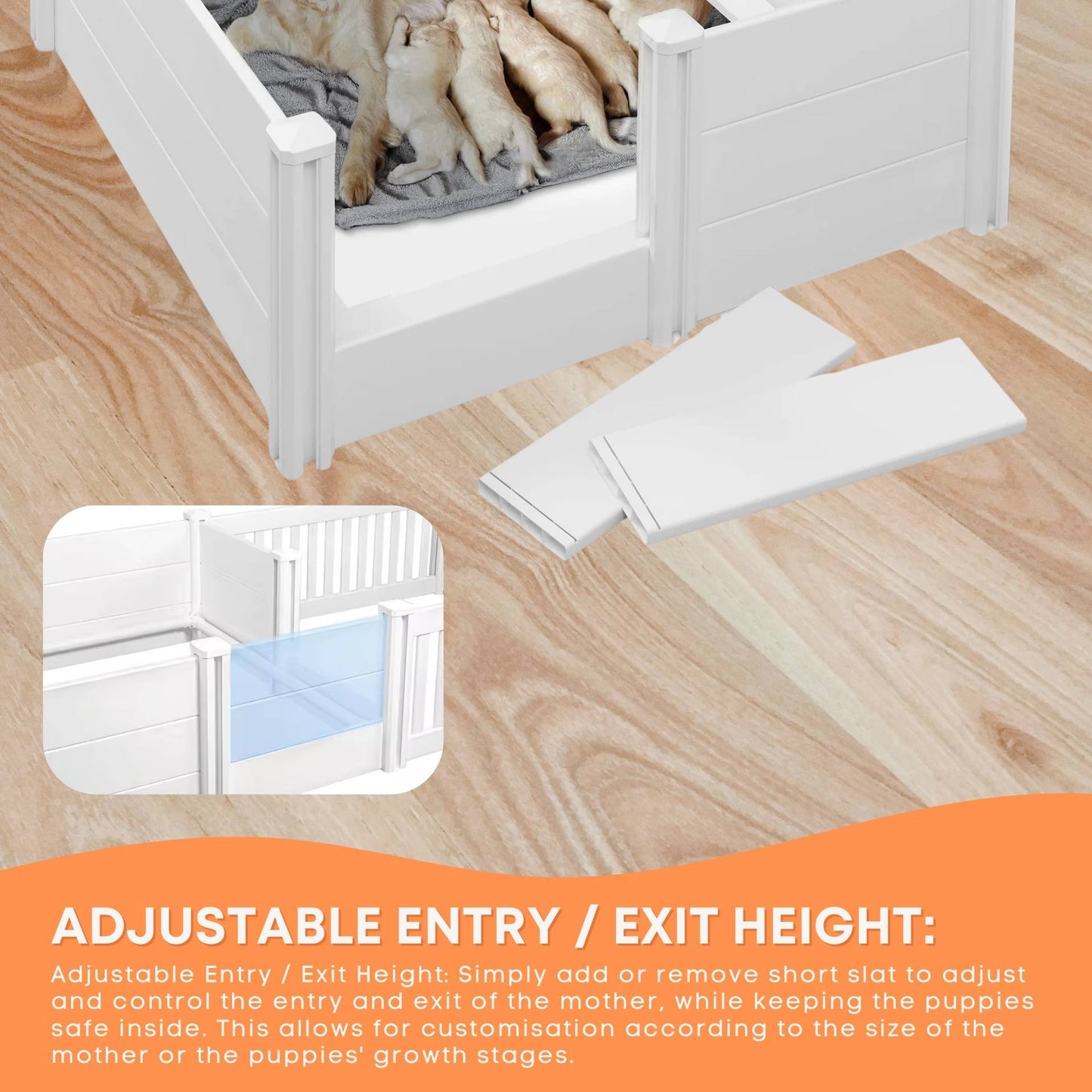 Rooster Farms PVC Dog Whelping Box + Play Pen 2.30m x 1.15m x 0.48m - Birthing Kit