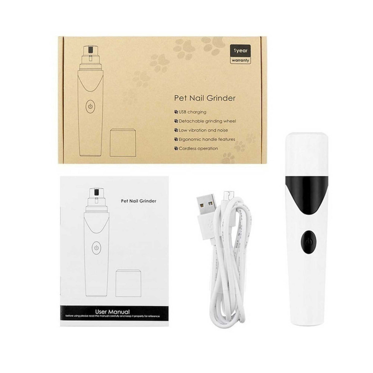 Rooster Farms Pet Nail Grinder Rechargeable Dog Cat Claw Filer Trimmer